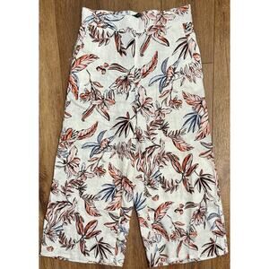 TAHARI Cropped Wide-Leg Pants 100% Linen Floral Resort Beach Spring Size M